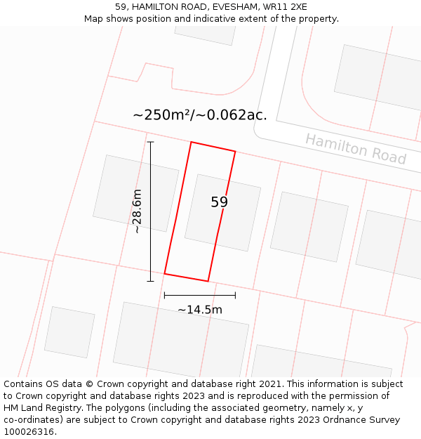 59, HAMILTON ROAD, EVESHAM, WR11 2XE: Plot and title map