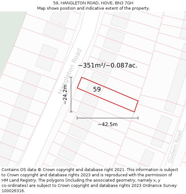 59, HANGLETON ROAD, HOVE, BN3 7GH: Plot and title map