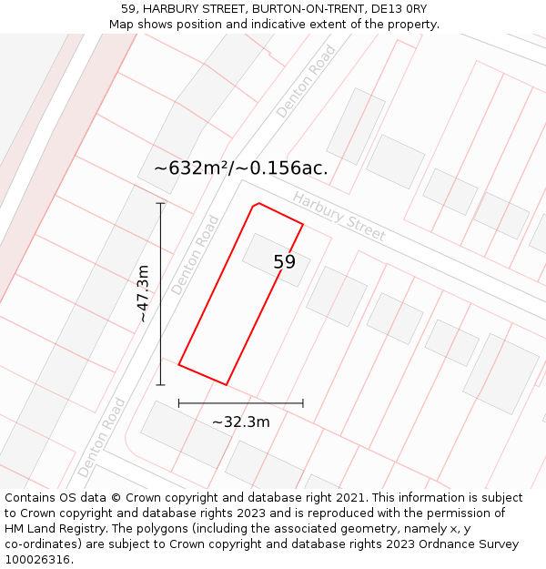 59, HARBURY STREET, BURTON-ON-TRENT, DE13 0RY: Plot and title map