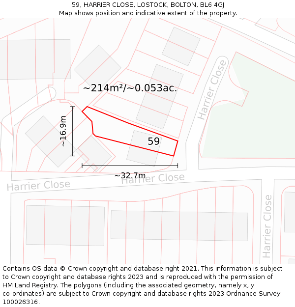 59, HARRIER CLOSE, LOSTOCK, BOLTON, BL6 4GJ: Plot and title map