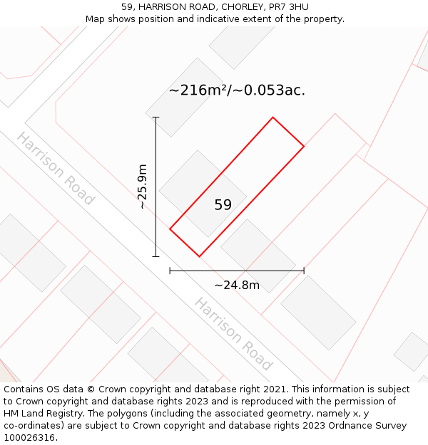 59, HARRISON ROAD, CHORLEY, PR7 3HU: Plot and title map