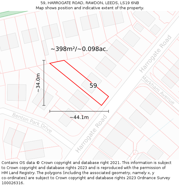 59, HARROGATE ROAD, RAWDON, LEEDS, LS19 6NB: Plot and title map