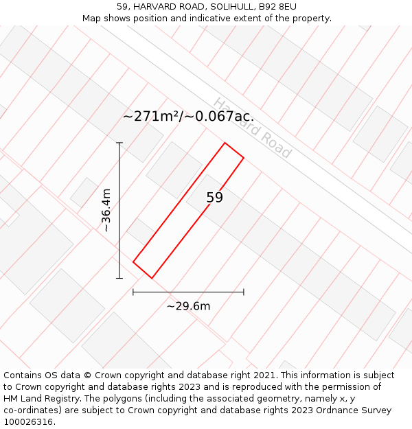 59, HARVARD ROAD, SOLIHULL, B92 8EU: Plot and title map