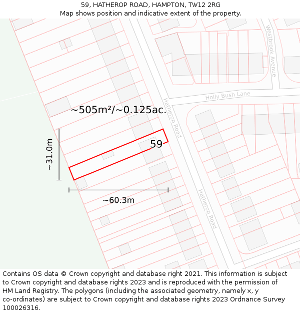 59, HATHEROP ROAD, HAMPTON, TW12 2RG: Plot and title map