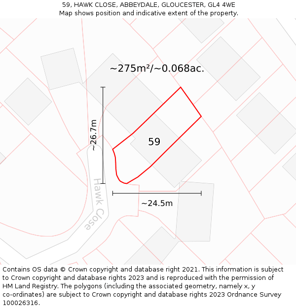 59, HAWK CLOSE, ABBEYDALE, GLOUCESTER, GL4 4WE: Plot and title map