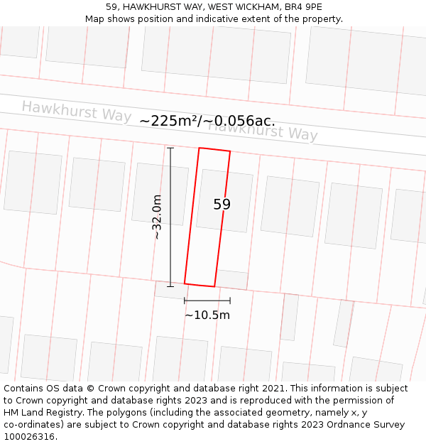 59, HAWKHURST WAY, WEST WICKHAM, BR4 9PE: Plot and title map