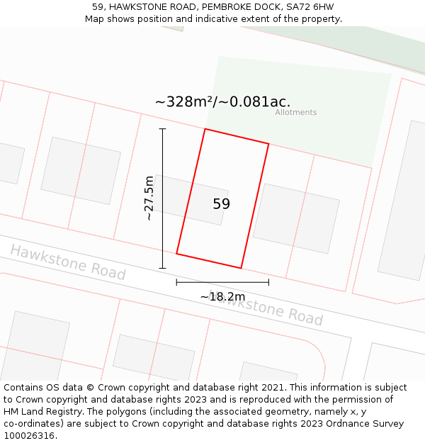 59, HAWKSTONE ROAD, PEMBROKE DOCK, SA72 6HW: Plot and title map
