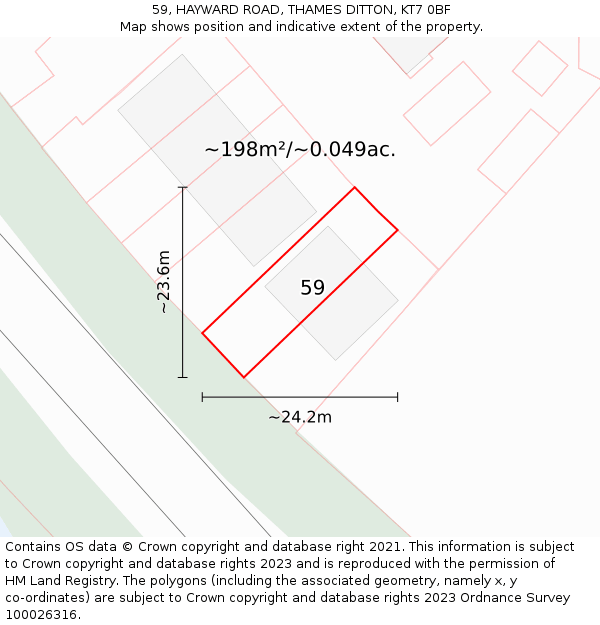 59, HAYWARD ROAD, THAMES DITTON, KT7 0BF: Plot and title map