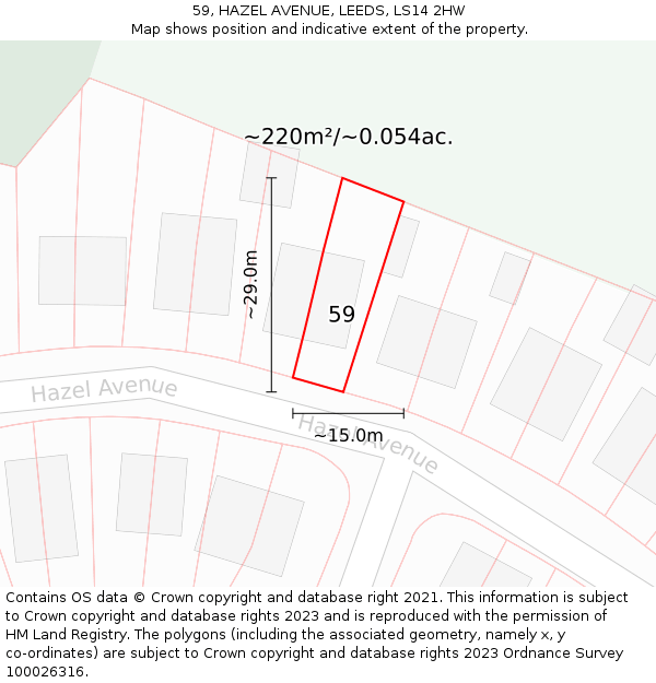 59, HAZEL AVENUE, LEEDS, LS14 2HW: Plot and title map
