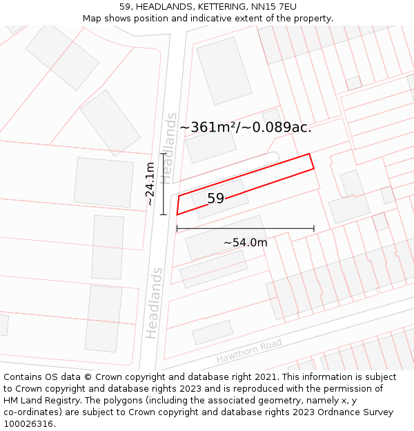 59, HEADLANDS, KETTERING, NN15 7EU: Plot and title map