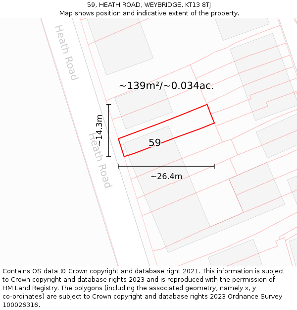 59, HEATH ROAD, WEYBRIDGE, KT13 8TJ: Plot and title map