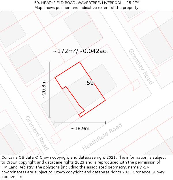 59, HEATHFIELD ROAD, WAVERTREE, LIVERPOOL, L15 9EY: Plot and title map