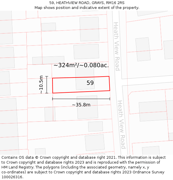 59, HEATHVIEW ROAD, GRAYS, RM16 2RS: Plot and title map