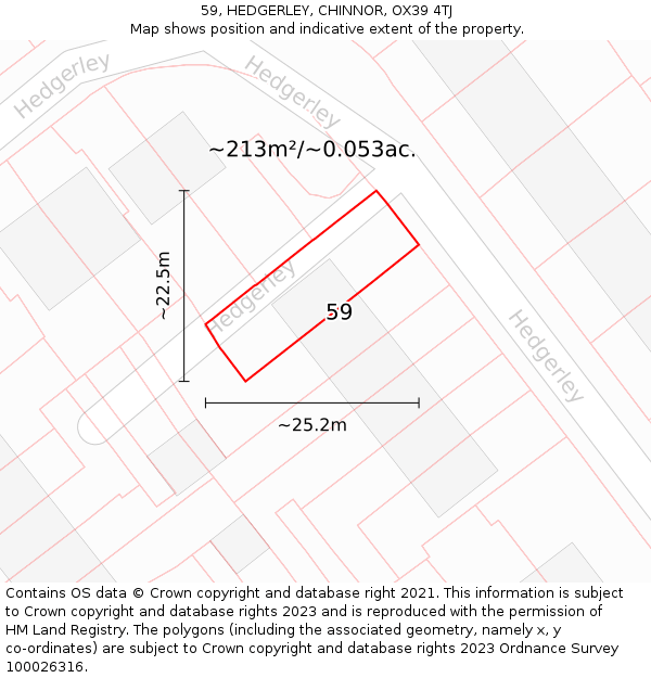 59, HEDGERLEY, CHINNOR, OX39 4TJ: Plot and title map