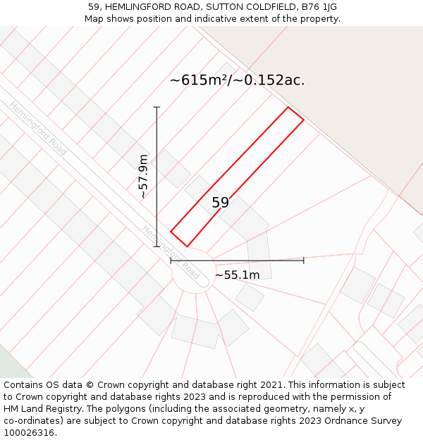 59, HEMLINGFORD ROAD, SUTTON COLDFIELD, B76 1JG: Plot and title map