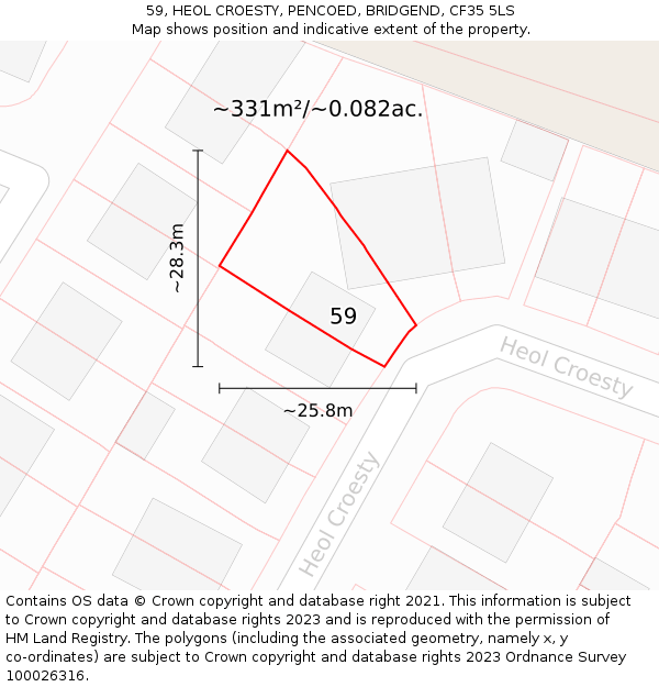 59, HEOL CROESTY, PENCOED, BRIDGEND, CF35 5LS: Plot and title map