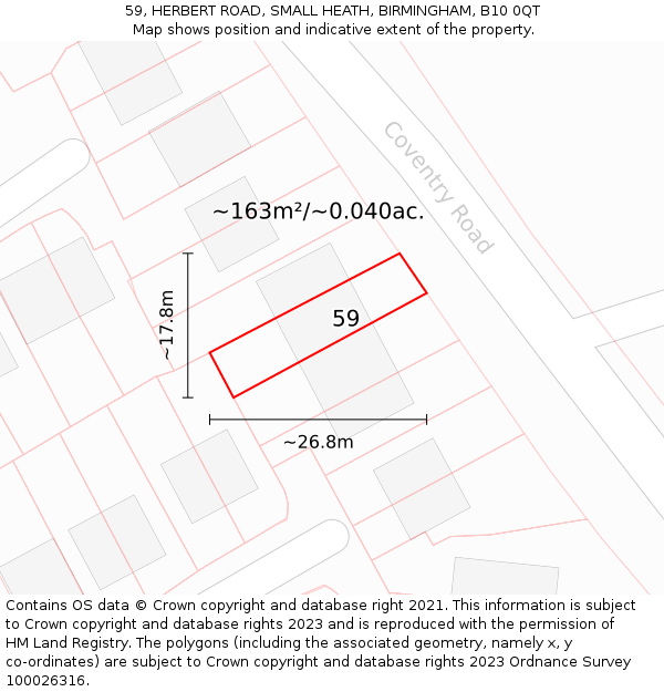 59, HERBERT ROAD, SMALL HEATH, BIRMINGHAM, B10 0QT: Plot and title map