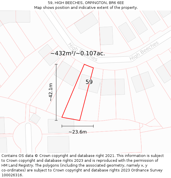 59, HIGH BEECHES, ORPINGTON, BR6 6EE: Plot and title map