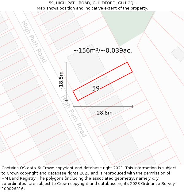 59, HIGH PATH ROAD, GUILDFORD, GU1 2QL: Plot and title map