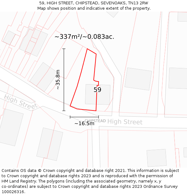 59, HIGH STREET, CHIPSTEAD, SEVENOAKS, TN13 2RW: Plot and title map