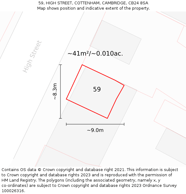 59, HIGH STREET, COTTENHAM, CAMBRIDGE, CB24 8SA: Plot and title map