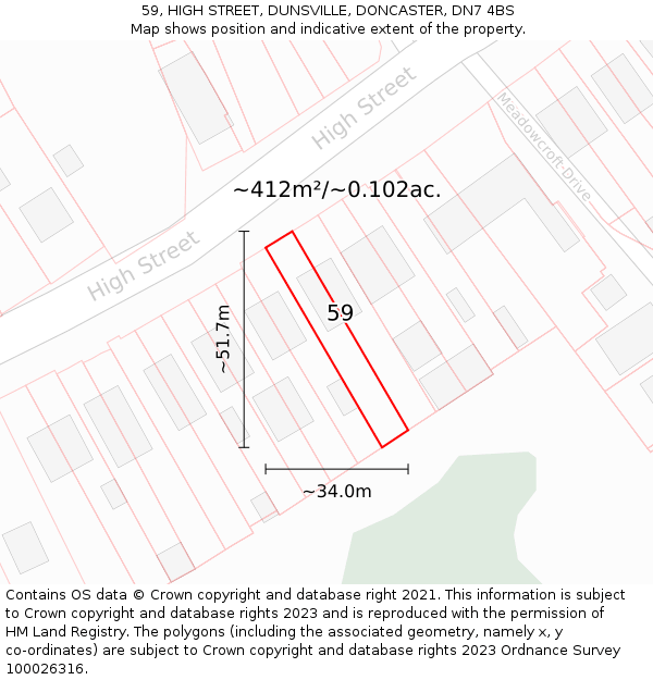 59, HIGH STREET, DUNSVILLE, DONCASTER, DN7 4BS: Plot and title map