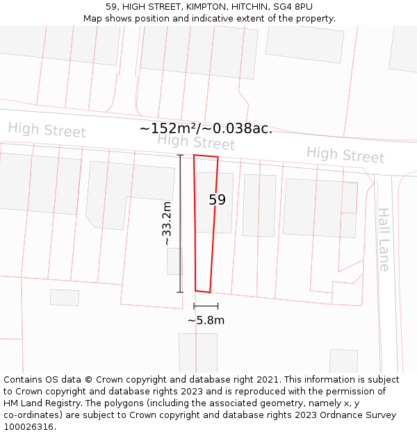 59, HIGH STREET, KIMPTON, HITCHIN, SG4 8PU: Plot and title map