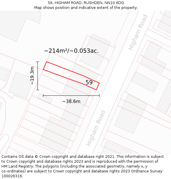 59, HIGHAM ROAD, RUSHDEN, NN10 6DG: Plot and title map