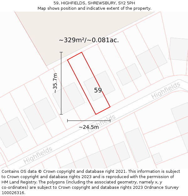 59, HIGHFIELDS, SHREWSBURY, SY2 5PH: Plot and title map