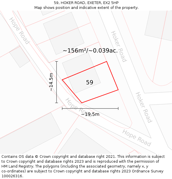 59, HOKER ROAD, EXETER, EX2 5HP: Plot and title map