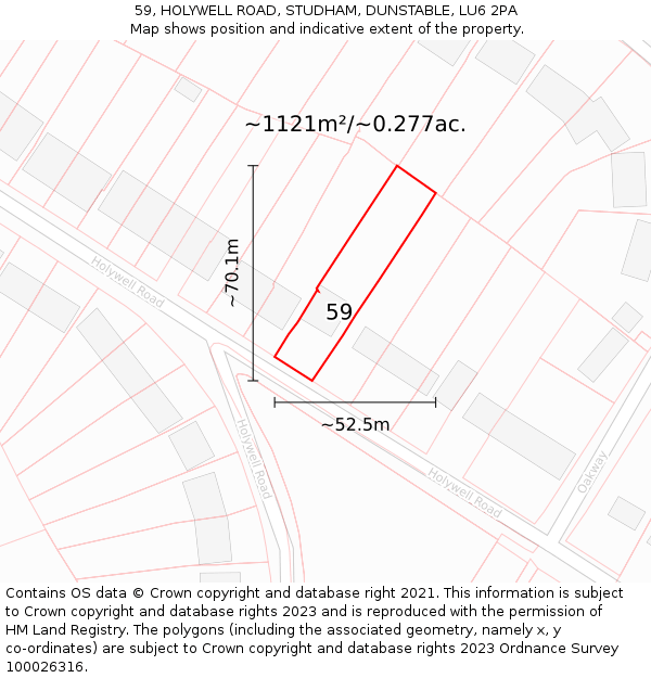 59, HOLYWELL ROAD, STUDHAM, DUNSTABLE, LU6 2PA: Plot and title map