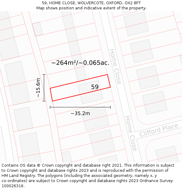 59, HOME CLOSE, WOLVERCOTE, OXFORD, OX2 8PT: Plot and title map