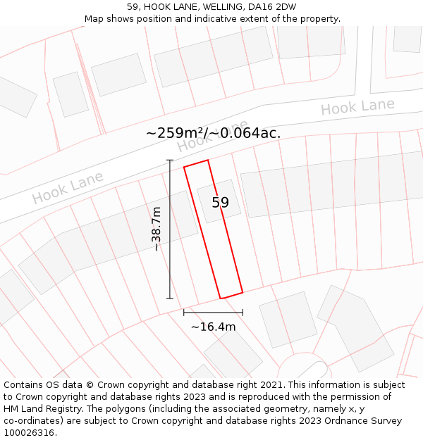59, HOOK LANE, WELLING, DA16 2DW: Plot and title map