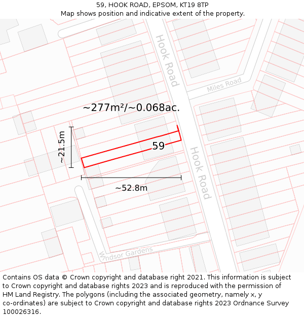 59, HOOK ROAD, EPSOM, KT19 8TP: Plot and title map