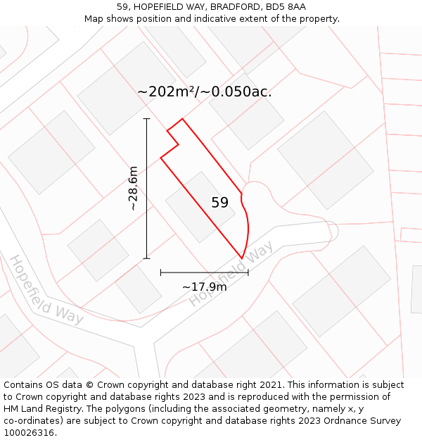 59, HOPEFIELD WAY, BRADFORD, BD5 8AA: Plot and title map