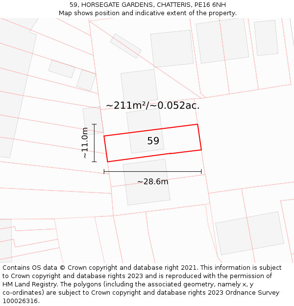 59, HORSEGATE GARDENS, CHATTERIS, PE16 6NH: Plot and title map