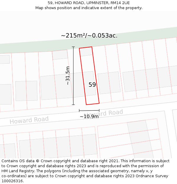 59, HOWARD ROAD, UPMINSTER, RM14 2UE: Plot and title map