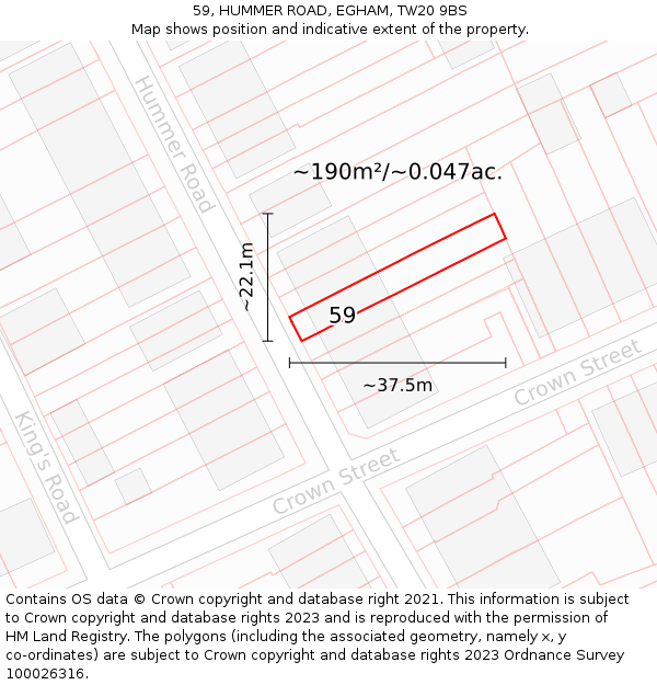 59, HUMMER ROAD, EGHAM, TW20 9BS: Plot and title map