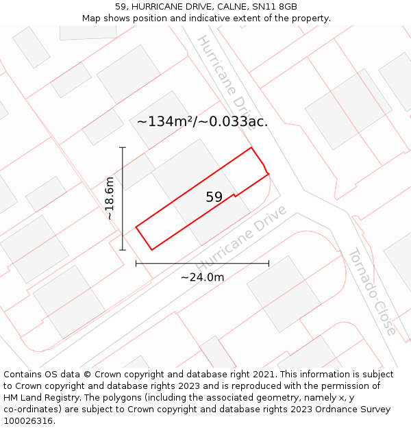 59, HURRICANE DRIVE, CALNE, SN11 8GB: Plot and title map