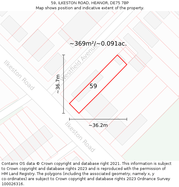 59, ILKESTON ROAD, HEANOR, DE75 7BP: Plot and title map