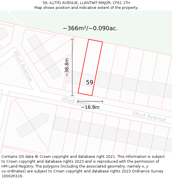 59, ILLTYD AVENUE, LLANTWIT MAJOR, CF61 1TH: Plot and title map