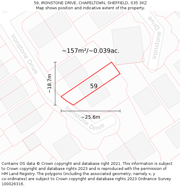 59, IRONSTONE DRIVE, CHAPELTOWN, SHEFFIELD, S35 3XZ: Plot and title map