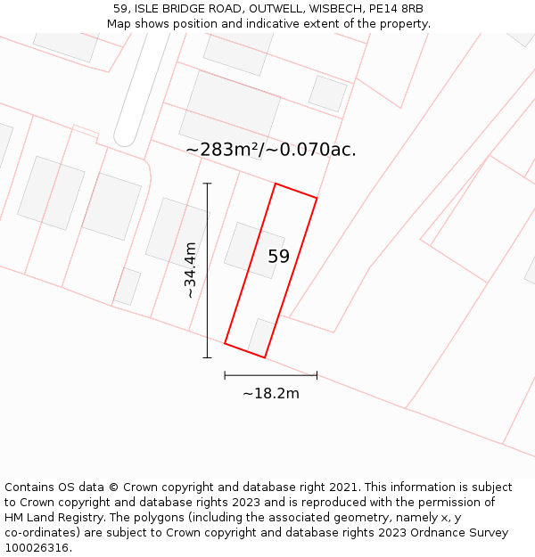 59, ISLE BRIDGE ROAD, OUTWELL, WISBECH, PE14 8RB: Plot and title map