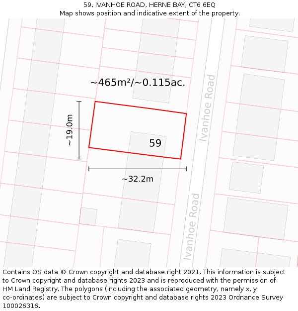 59, IVANHOE ROAD, HERNE BAY, CT6 6EQ: Plot and title map