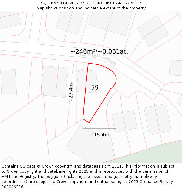 59, JERMYN DRIVE, ARNOLD, NOTTINGHAM, NG5 9PN: Plot and title map
