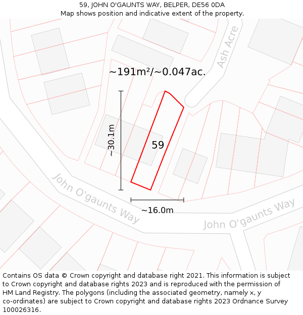 59, JOHN O'GAUNTS WAY, BELPER, DE56 0DA: Plot and title map