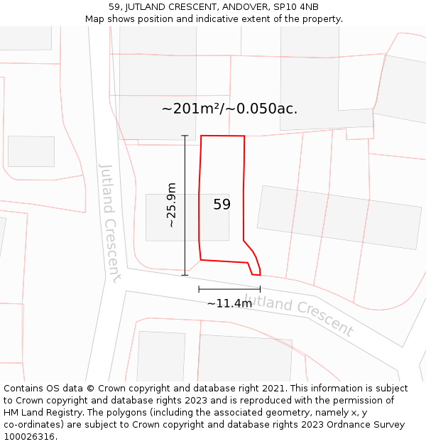 59, JUTLAND CRESCENT, ANDOVER, SP10 4NB: Plot and title map