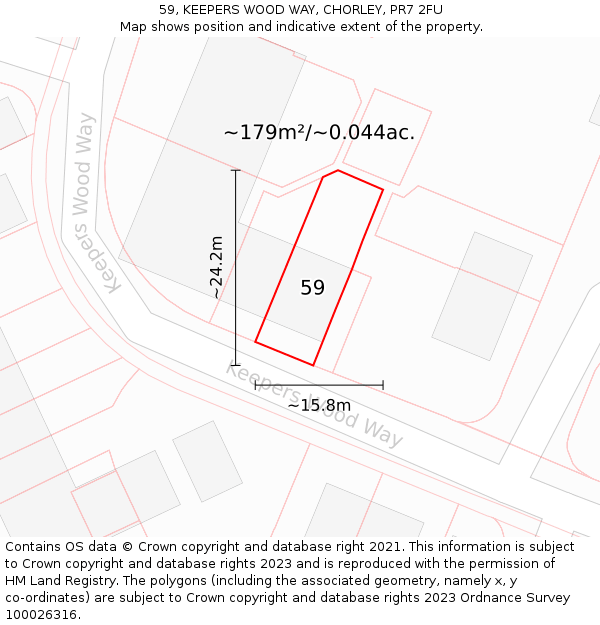 59, KEEPERS WOOD WAY, CHORLEY, PR7 2FU: Plot and title map