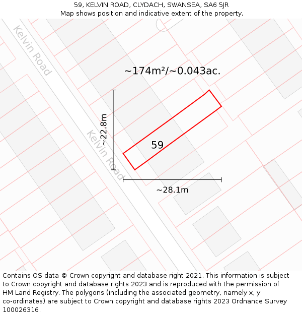 59, KELVIN ROAD, CLYDACH, SWANSEA, SA6 5JR: Plot and title map