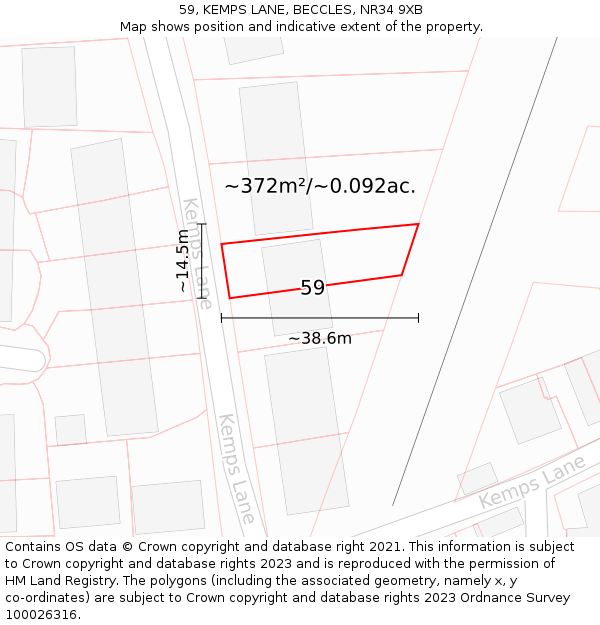 59, KEMPS LANE, BECCLES, NR34 9XB: Plot and title map